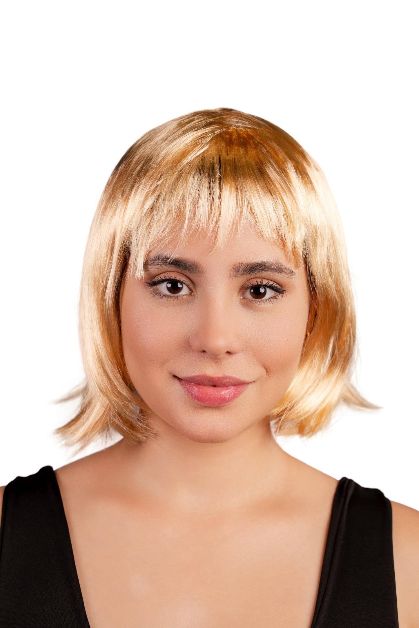 Peluca Sintética Corta Rubia Castaña (Con Capul)