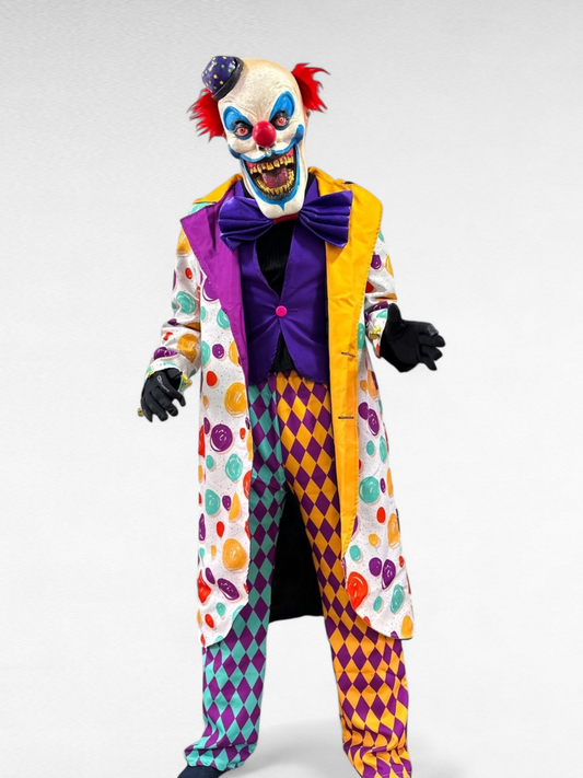 Traje Completo Payaso de puntos de colores (Gabán, Pantalón, y Chaleco)