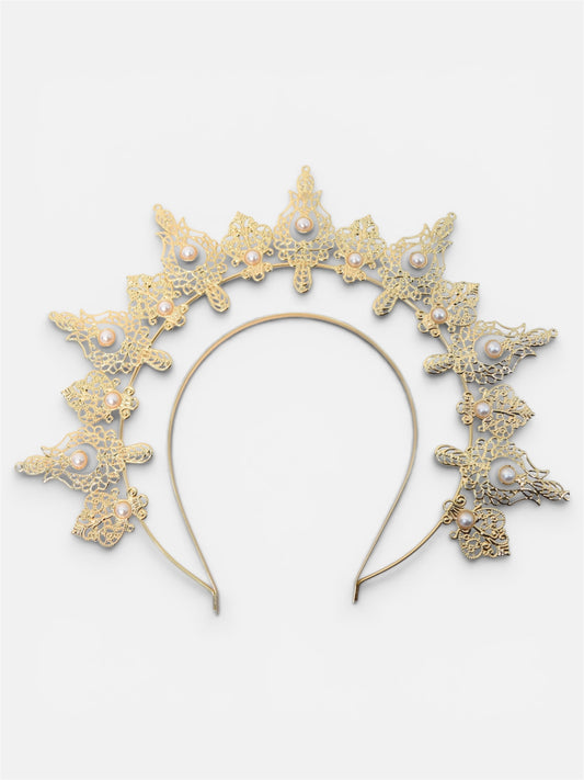 Diadema Dorada Con Perlas