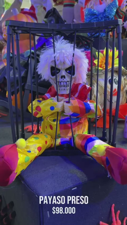 Decoración colgantes de payaso multicolor enjaulado con sonido y movimiento